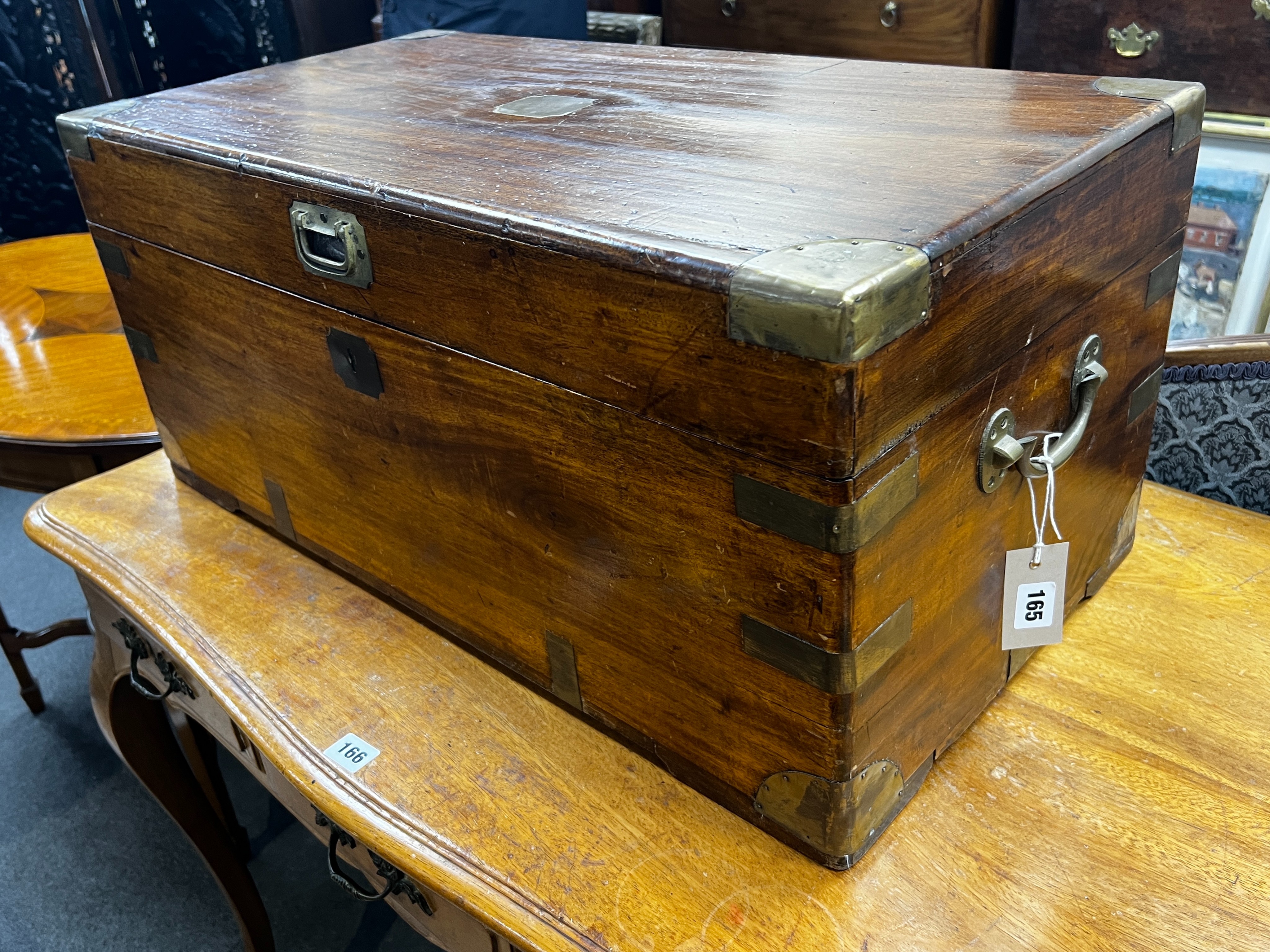 A small 19th century brass bound camphorwood trunk, length 74cm, depth 38cm, height 33cm